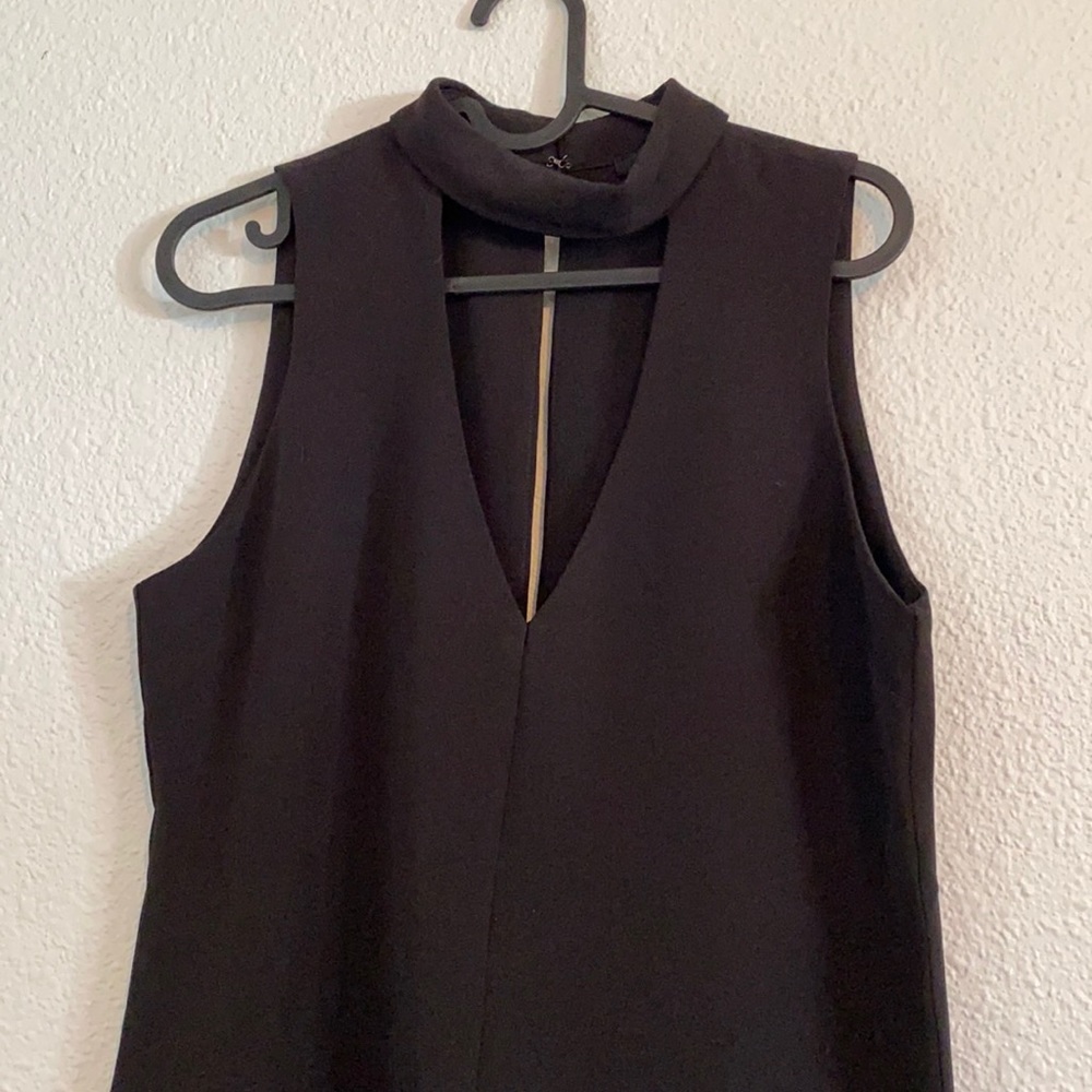 Black deep v-neck polyester jumpsuit wide leg